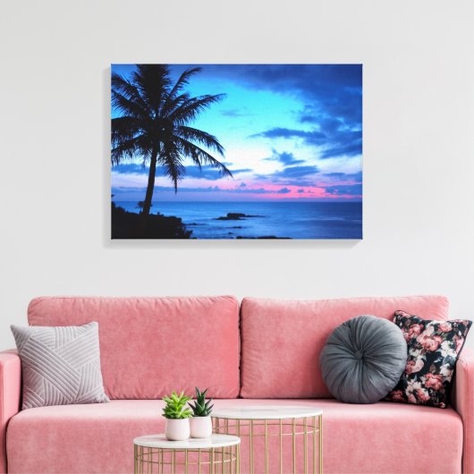Tropical Island Hübsch Pink Blue Sunset Landschaft Leinwanddruck (Insitu (Wohnzimmer))