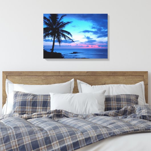 Tropical Island Hübsch Pink Blue Sunset Landschaft Leinwanddruck (Insitu (Schlafzimmer))