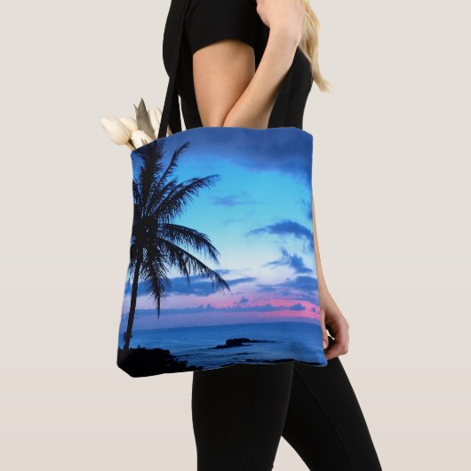 Tropical Island Hübsch Pink Blue Sunset Landschaft Tasche (Von Nahem)