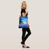 Tropical Island Hübsch Pink Blue Sunset Landschaft Tasche (Am Model)