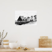 Tropical Island Huts Palm Trees Totem Poles Poster (Küche)