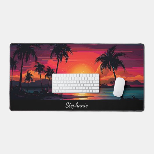 Tropical Island Neon Sunset Schreibtischunterlage (Tastatur & Maus)