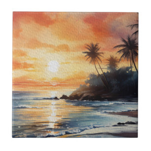 Tropical Island Ocean Beach Sunset Decorative Fliese
