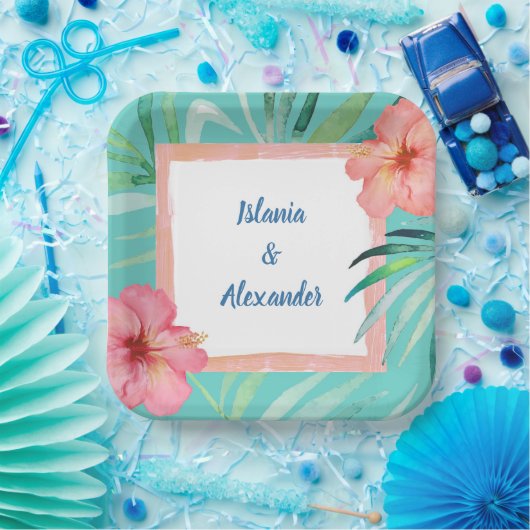 Tropical Island Palm Hibiskus Wedding & Dusche Pappteller (Party)