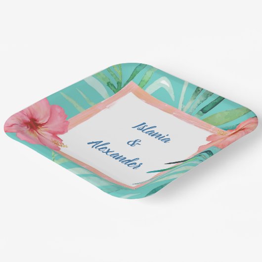 Tropical Island Palm Hibiskus Wedding & Dusche Pappteller (Gewinkelt)