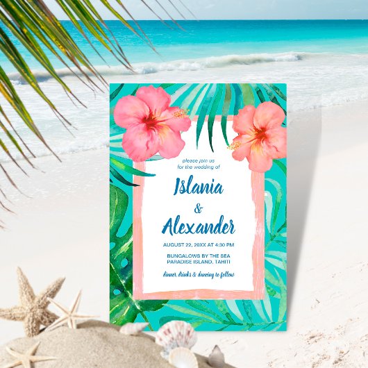 Tropical Island Palm Hibiskus Wedding Einladung