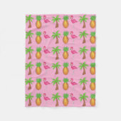 Tropical Island Palm Tree Ananas Pink Flamingo Fleecedecke (Vorderseite)