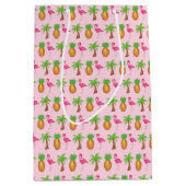 Tropical Island Palm Tree Ananas Pink Flamingo Mittlere Geschenktüte (Vorderseite)