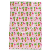 Tropical Island Palm Tree Ananas Pink Flamingo Mittlere Geschenktüte (Rückseite)