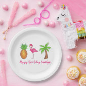 Tropical Island Palm Tree Ananas Pink Flamingo Pappteller (Party)