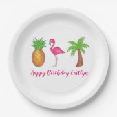Tropical Island Palm Tree Ananas Pink Flamingo Pappteller (Vorderseite)
