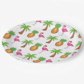 Tropical Island Palm Tree Ananas Pink Flamingo Pappteller (Schrägansicht)