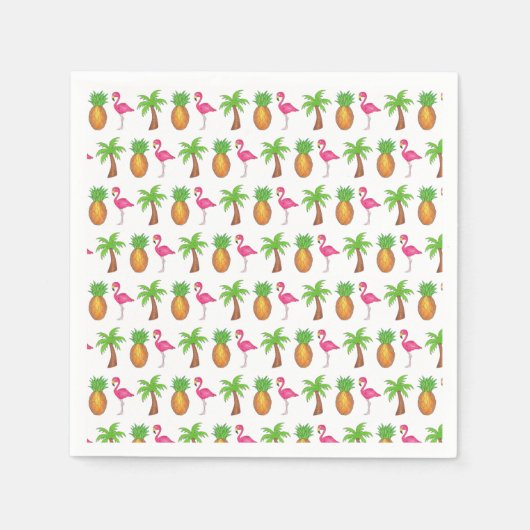 Tropical Island Palm Tree Ananas Pink Flamingo Serviette (Vorderseite)