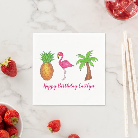 Tropical Island Palm Tree Ananas Pink Flamingo Serviette (Beispiel)