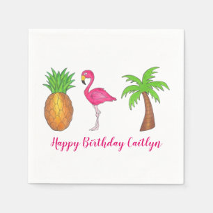 Tropical Island Palm Tree Ananas Pink Flamingo Serviette