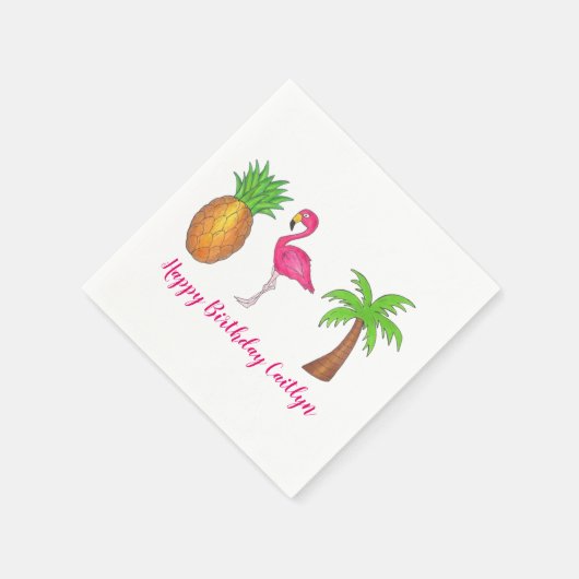 Tropical Island Palm Tree Ananas Pink Flamingo Serviette (Ecke)