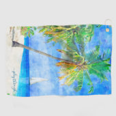 Tropical Island Palm Tree Sailboat Golfhandtuch (Horizontal)