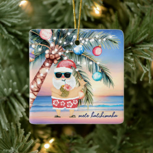 Tropical Island Palm Tree & Santa Christmas Keramikornament