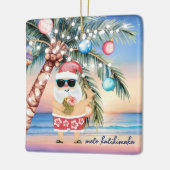 Tropical Island Palm Tree & Santa Christmas Keramikornament (Links)