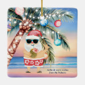 Tropical Island Palm Tree & Santa Christmas Keramikornament (Rückseite)