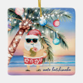 Tropical Island Palm Tree & Santa Christmas Keramikornament (Vorderseite)