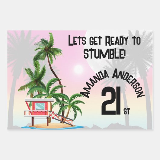 Tropical Island Palm Tree Sonnenuntergang Einladun Geschenkpapier Set (Vorderseite)