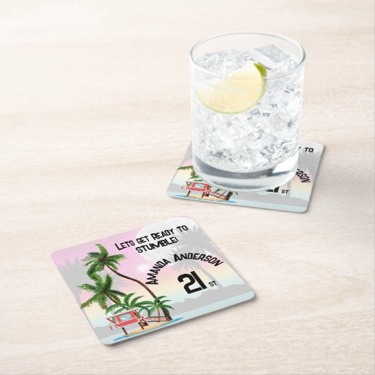 Tropical Island Palm Tree Sonnenuntergang Einladun Rechteckiger Pappuntersetzer (Vor Ort)