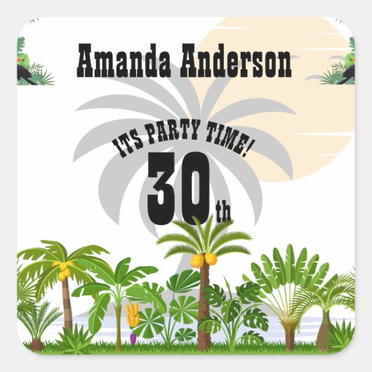 Tropical Island Palm Tree Sunset Quadratischer Aufkleber (Vorderseite)