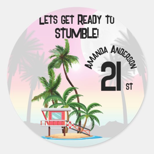 Tropical Island Palm Tree Sunset Runder Aufkleber (Vorderseite)