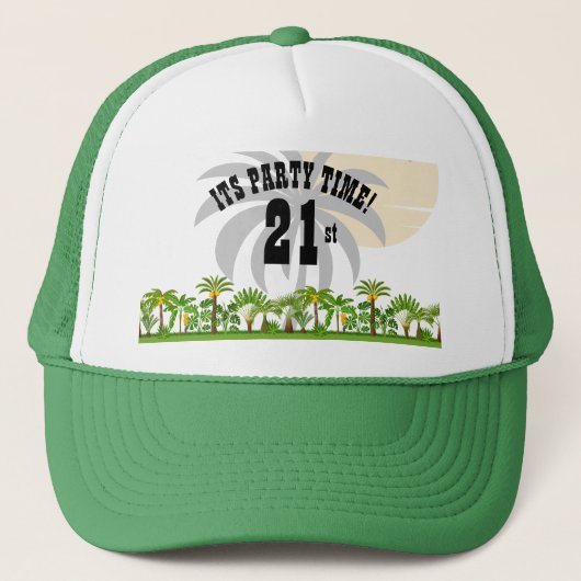 Tropical Island Palm Tree Sunset Truckerkappe (Vorderseite)