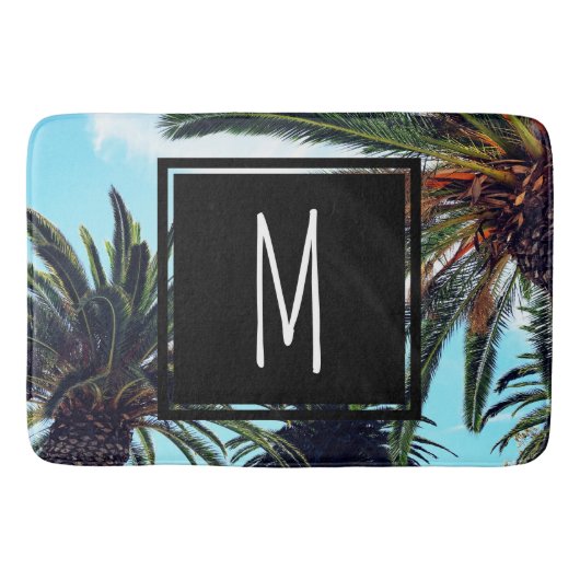 Tropical Island Palm Trees & Initial Letter Badematte (Vorderseite)