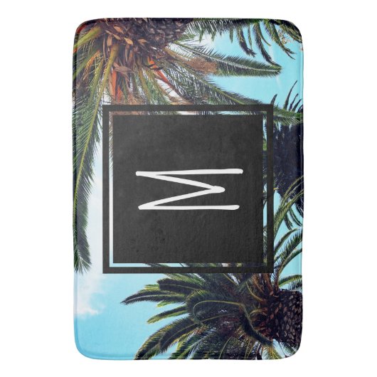 Tropical Island Palm Trees & Initial Letter Badematte (Vorderseite Vertikal)