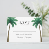 Tropical Island Palm Trees Minimal Beach Wedding RSVP Karte (Stehend Vorderseite)