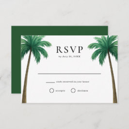 Tropical Island Palm Trees Minimal Beach Wedding RSVP Karte