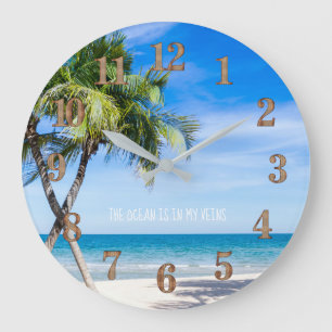 Tropical Island Palm Trees Ocean Caribbean Decor Große Wanduhr
