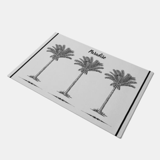 Tropical Island Palm Trees Simple Eleganter Strand Fußmatte (Schrägansicht)