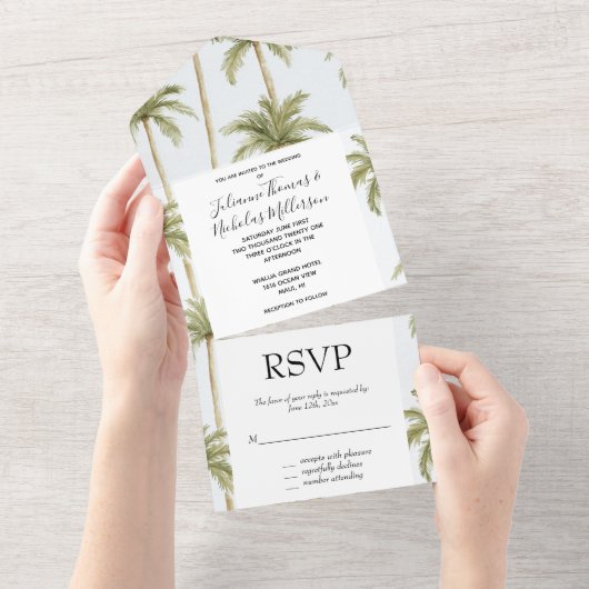 Tropical Island Palm Trees Wedding All In One Einladung (Abreißen)