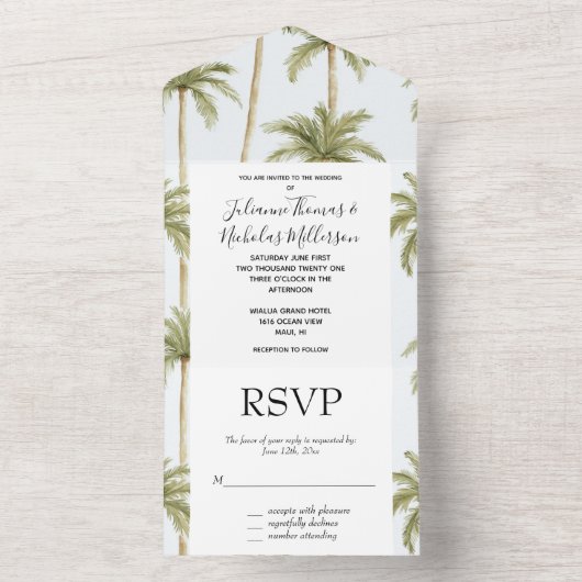 Tropical Island Palm Trees Wedding All In One Einladung (Innen Boden)