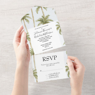 Tropical Island Palm Trees Wedding All In One Einladung
