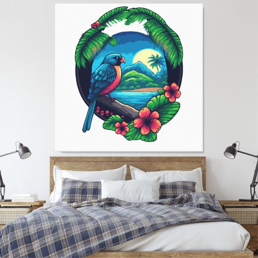 Tropical Island Palms Beach Travel Retro Leinwand (Insitu (Schlafzimmer))