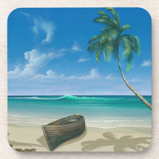 Tropical Island Paradise Boat on Sandy Beach Getränkeuntersetzer (Vorderseite)