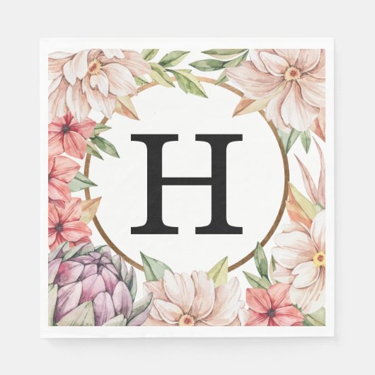 Tropical Island Pastel Floral Wedding Monogram Serviette (Vorderseite)