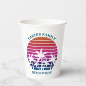 Tropical Island Pink Palm Tree Custom Beach Party Pappbecher (Vorderseite)