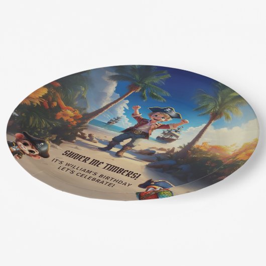 Tropical Island Pirate Boy Birthday Party Pappteller (Schrägansicht)