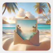 Tropical Island Postcard in Umschlag Quadratischer Aufkleber (Vorderseite)