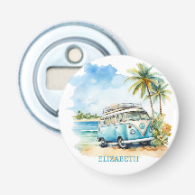 Tropical Island Retro Blue Bus