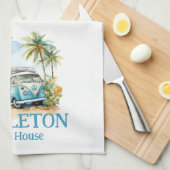 Tropical Island Retro Blue Bus  Geschirrtuch (Viertel Falte)