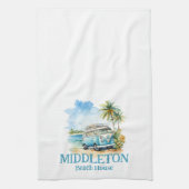 Tropical Island Retro Blue Bus  Geschirrtuch (Vertikal)