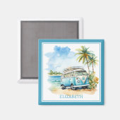 Tropical Island Retro Blue Bus Magnet (Vorderseite/Rückseite)