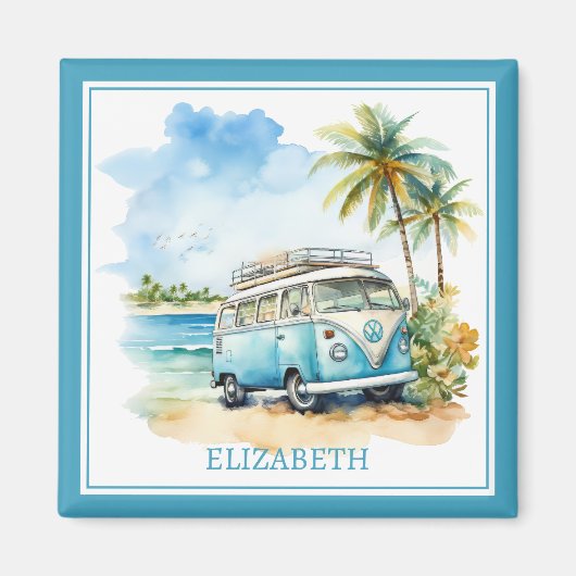Tropical Island Retro Blue Bus Magnet (Vorne)